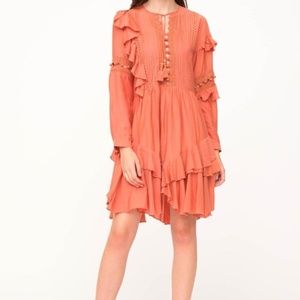 SEA NY Salmon ruffle Pom Pom dress Size 8